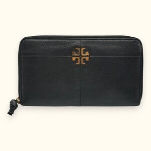 Tory Burch Ivy Zip Continental‎ Full Size Black Wallet Logo ~ 8"x5"